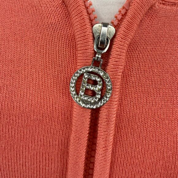 BCBG Hooded Cardigan Sweater Size Large Coral gem logo hooded zip up womens - Picture 7 of 10